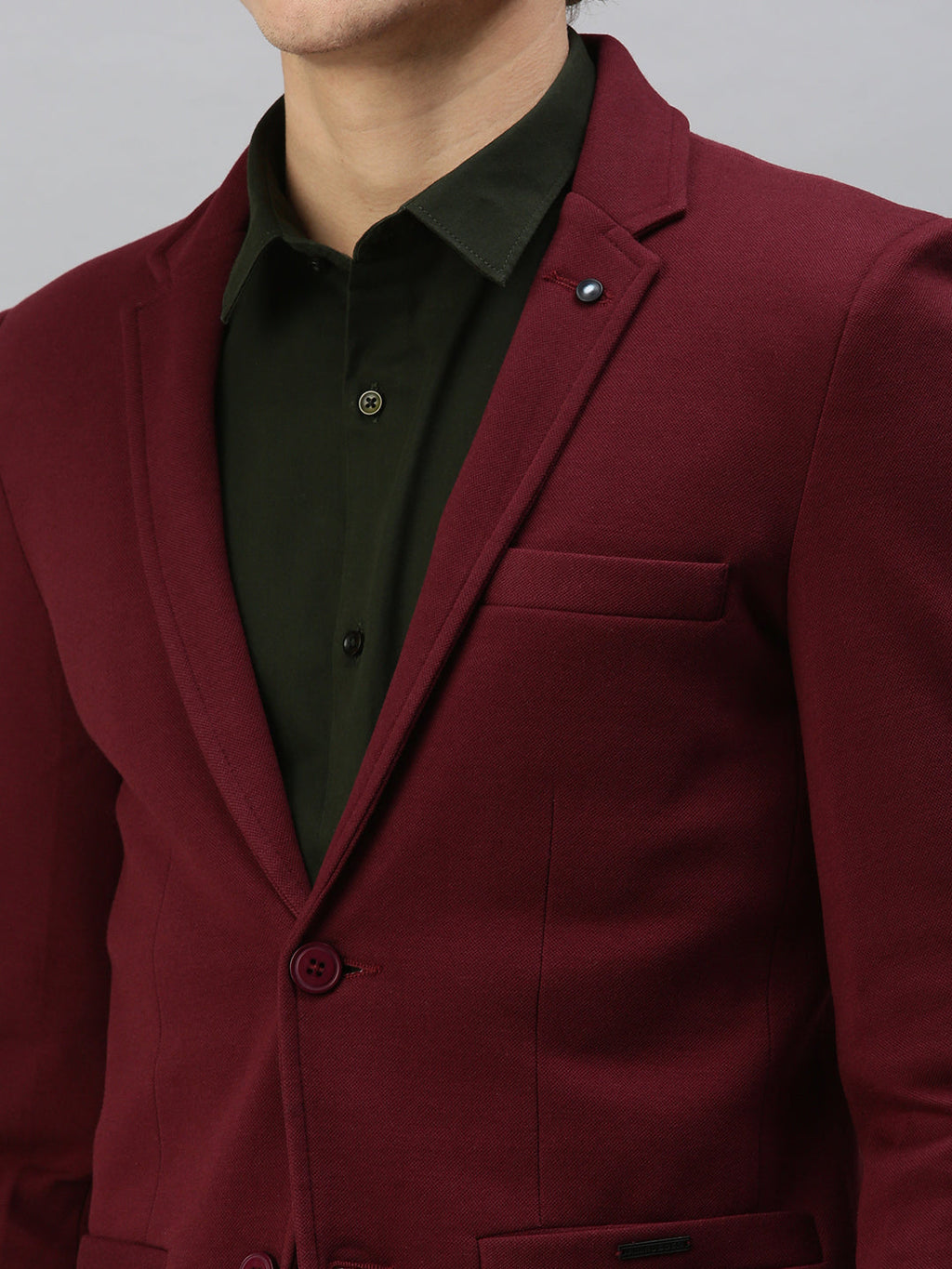 Men's Maroon Solid Casual Single-Breasted Slim-Fit Blazer