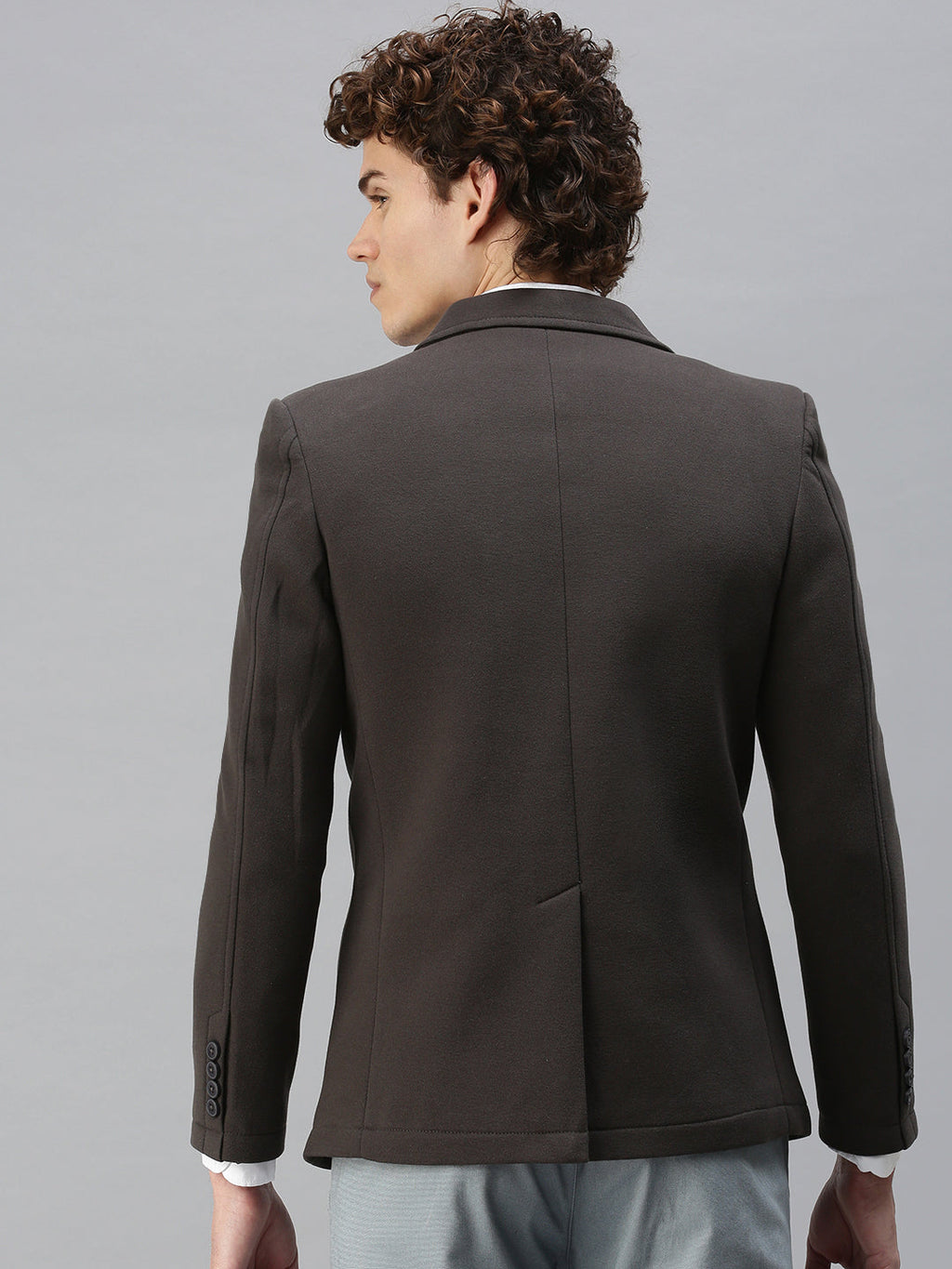 Men's Grey Solid Single-Breasted Slim-Fit Blazer