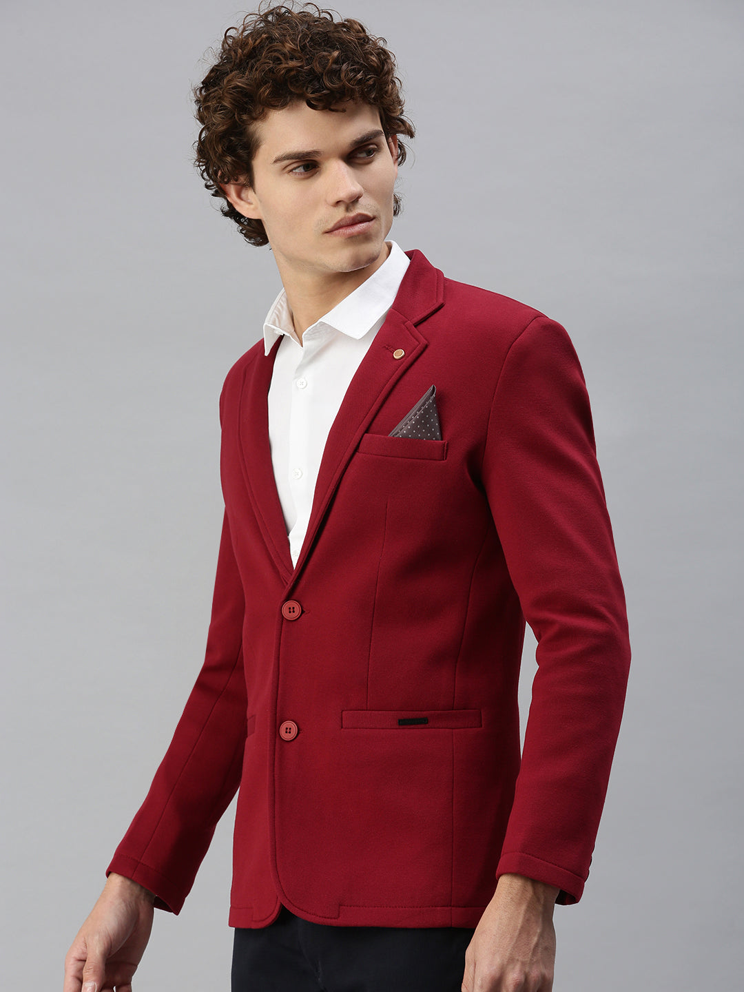 Men's Maroon Solid Single-Breasted Slim-Fit Blazer