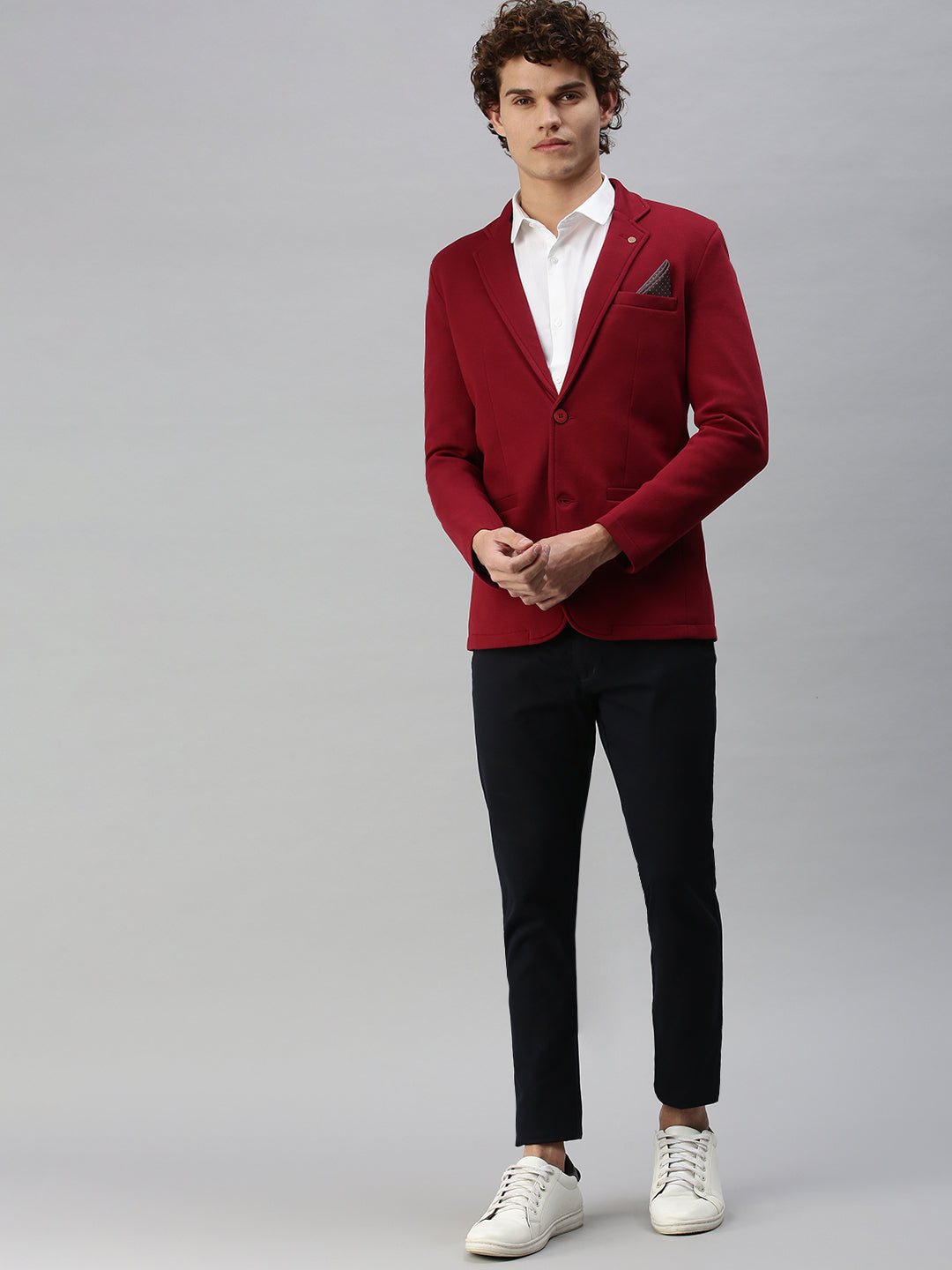 Men's Maroon Solid Single-Breasted Slim-Fit Blazer