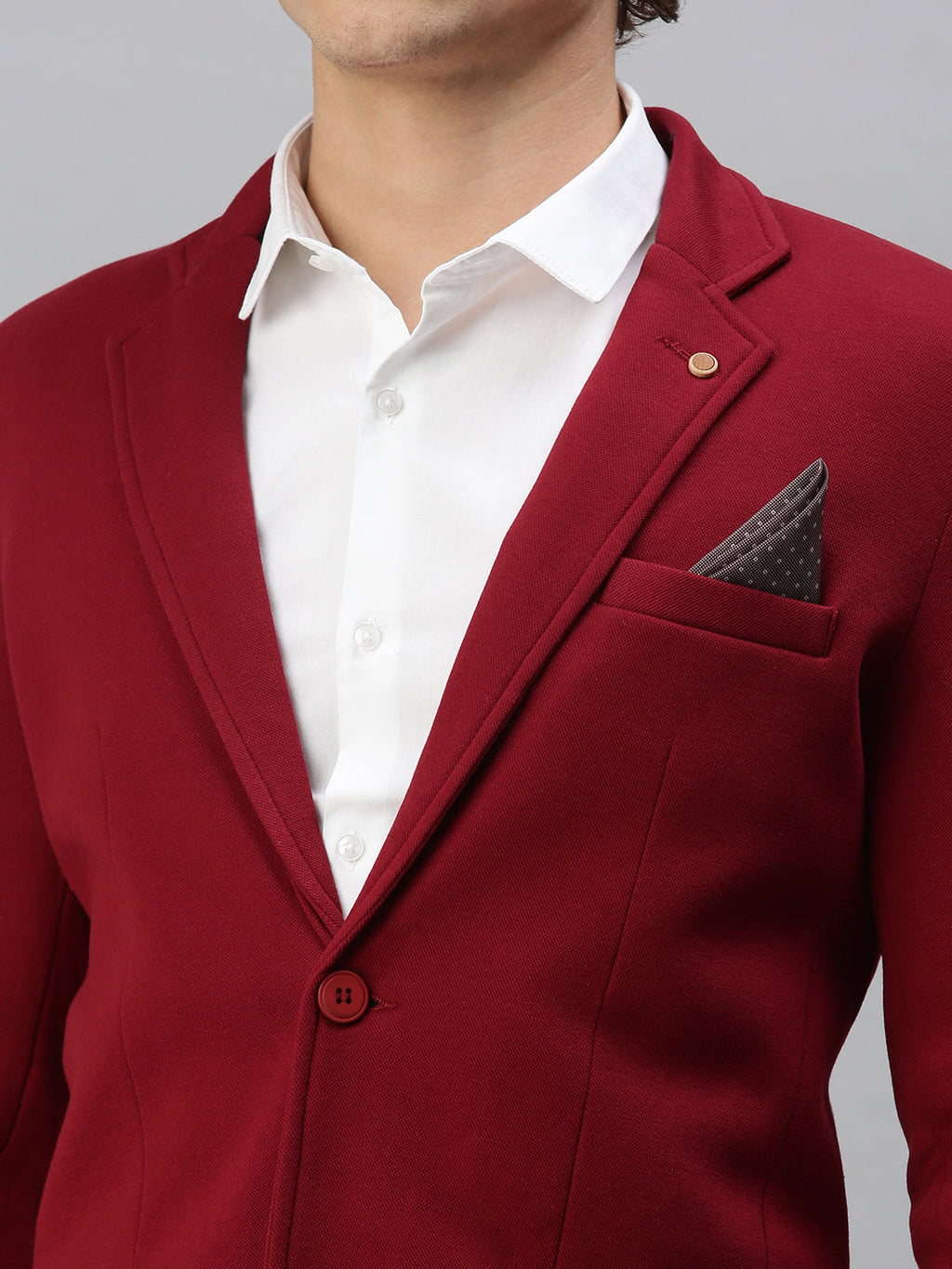Men's Maroon Solid Single-Breasted Slim-Fit Blazer