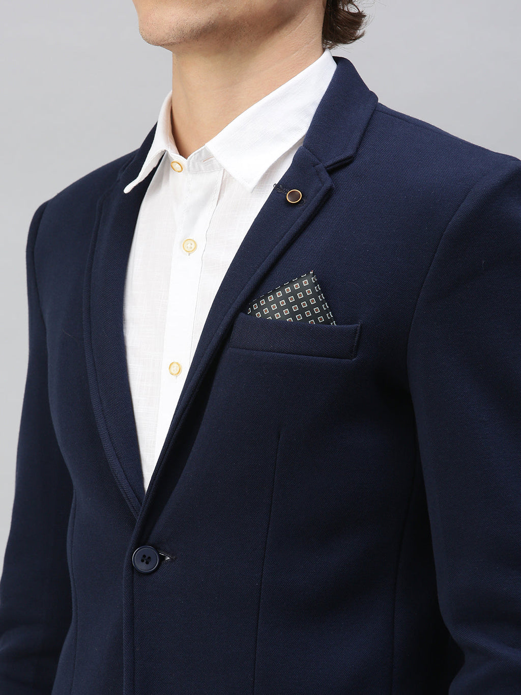 Men's Navy Blue Solid Single-Breasted Slim-Fit Blazer