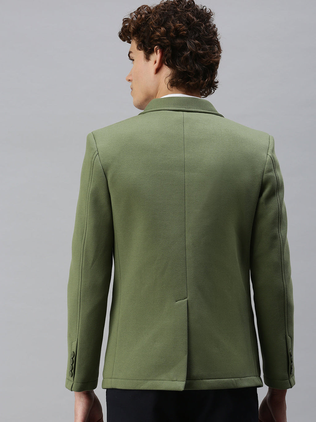 Men's Green Solid Single-Breasted Slim-Fit Blazer