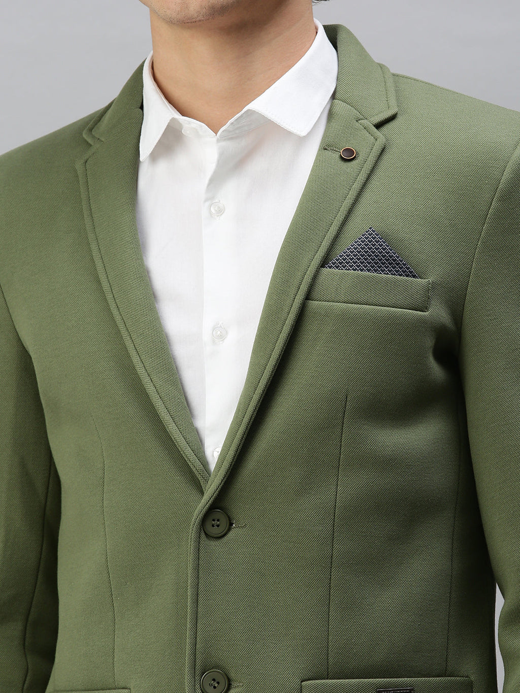 Men's Green Solid Single-Breasted Slim-Fit Blazer