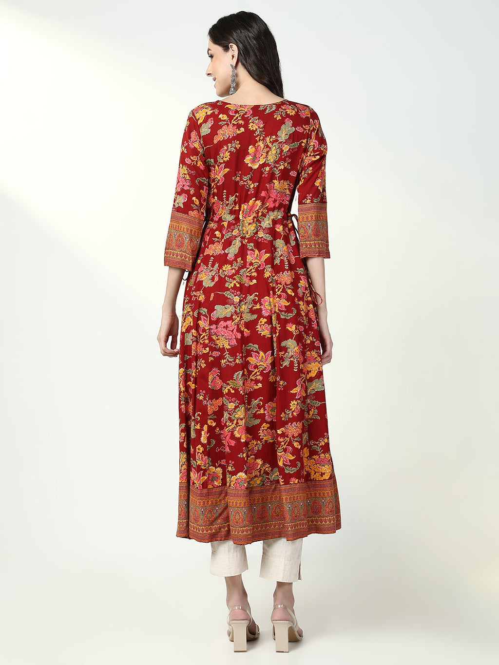 Women's Red Floral Anarkali Kurta