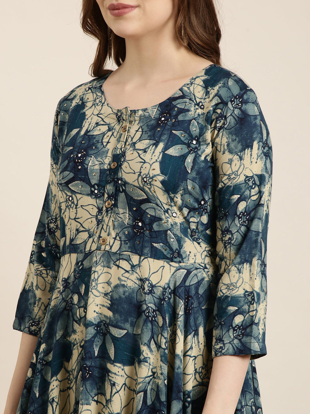 Women's Anarkali Blue Floral Kurta