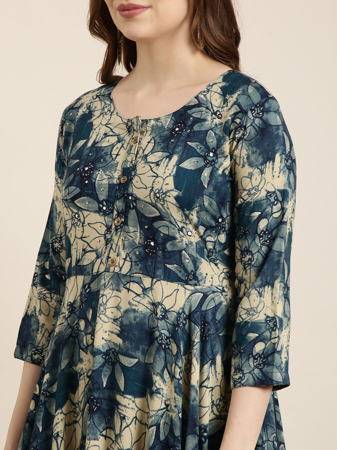 Women's Anarkali Blue Floral Kurta