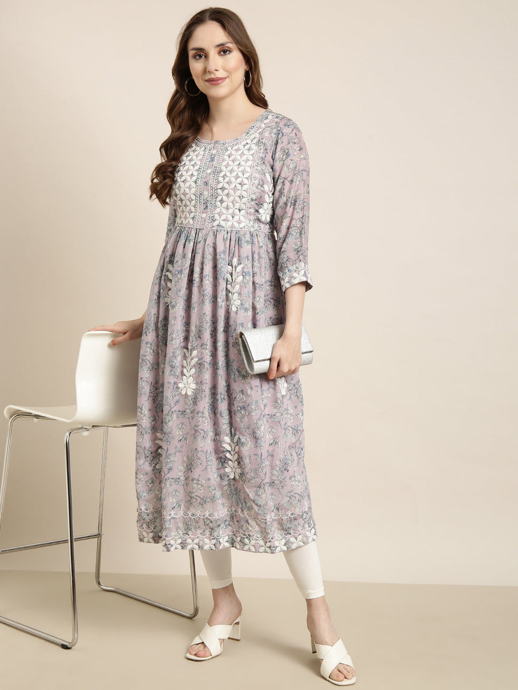 Women's Anarkali Lavender Floral Kurta