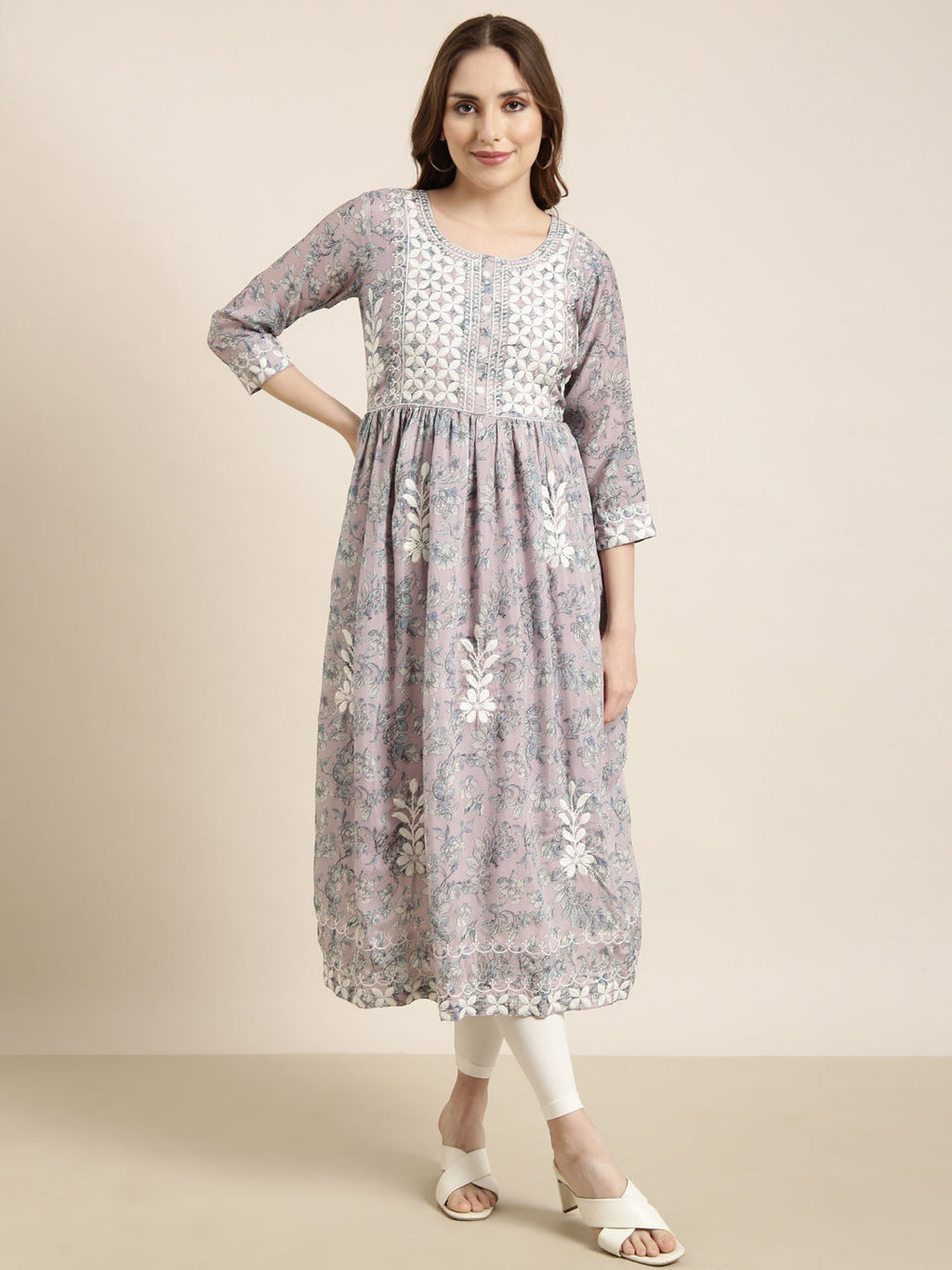 Women's Anarkali Lavender Floral Kurta
