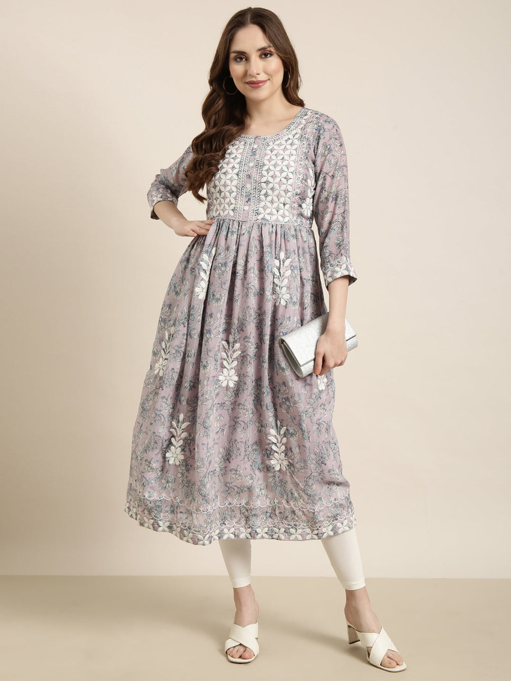 Women's Anarkali Lavender Floral Kurta