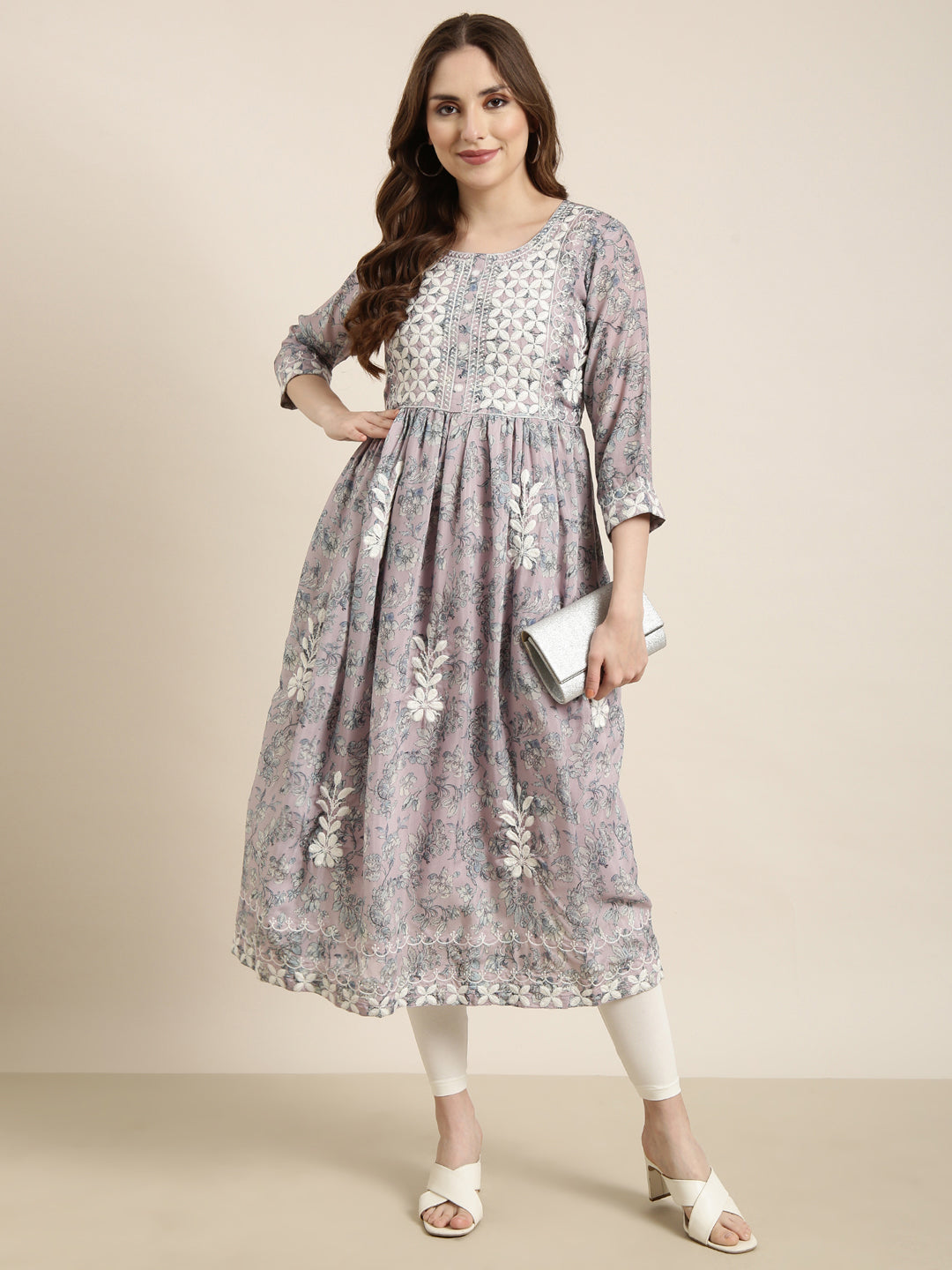 Women's Anarkali Lavender Floral Kurta