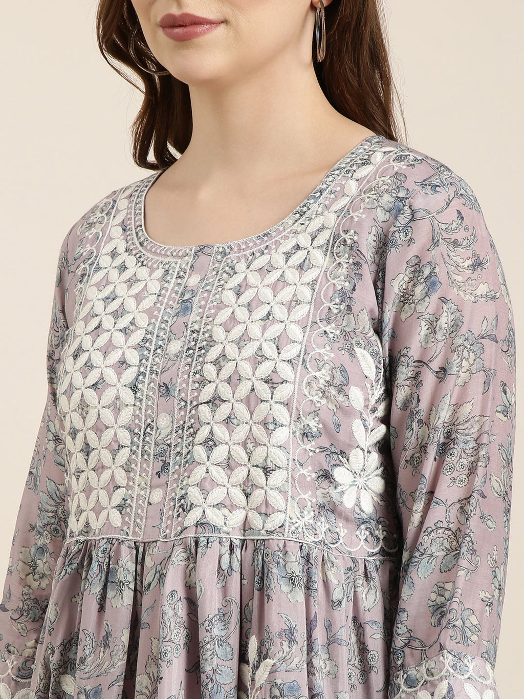 Women's Anarkali Lavender Floral Kurta