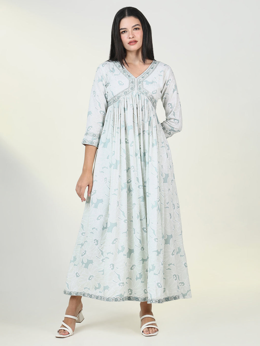 Women's Floral Sea Green Anarkali Kurta
