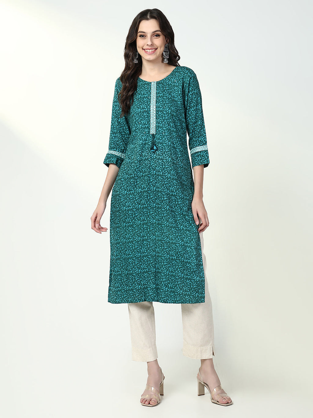 Women's Green Graphic Straight Kurta