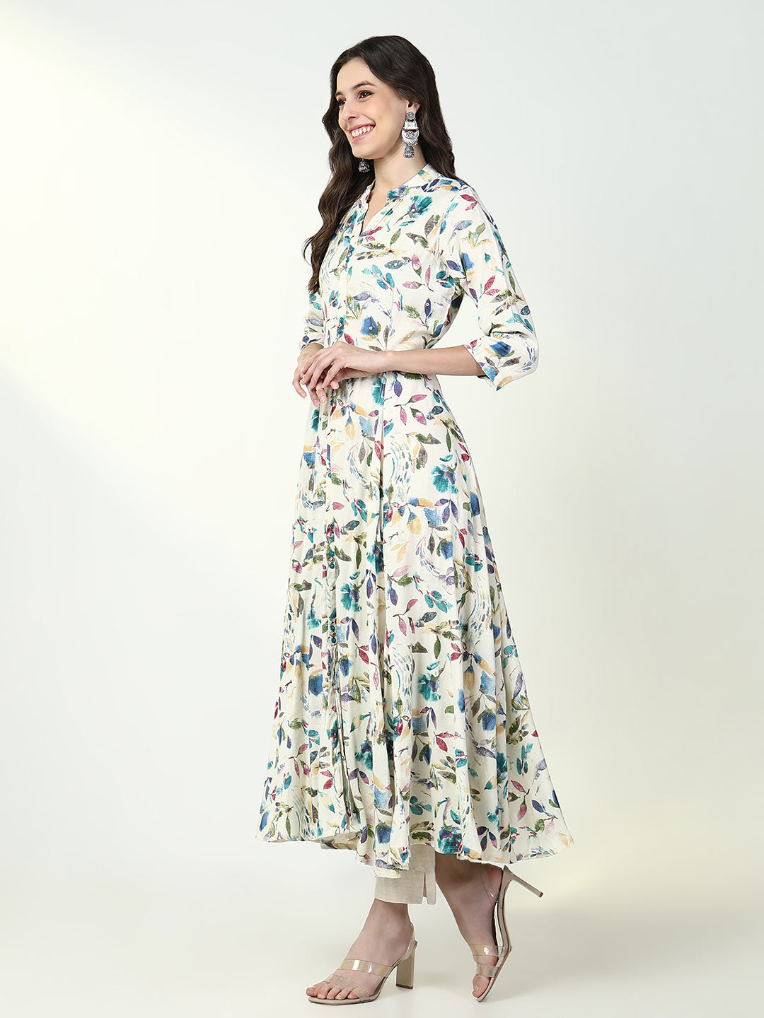 Women's Off White Floral A Line Kurta