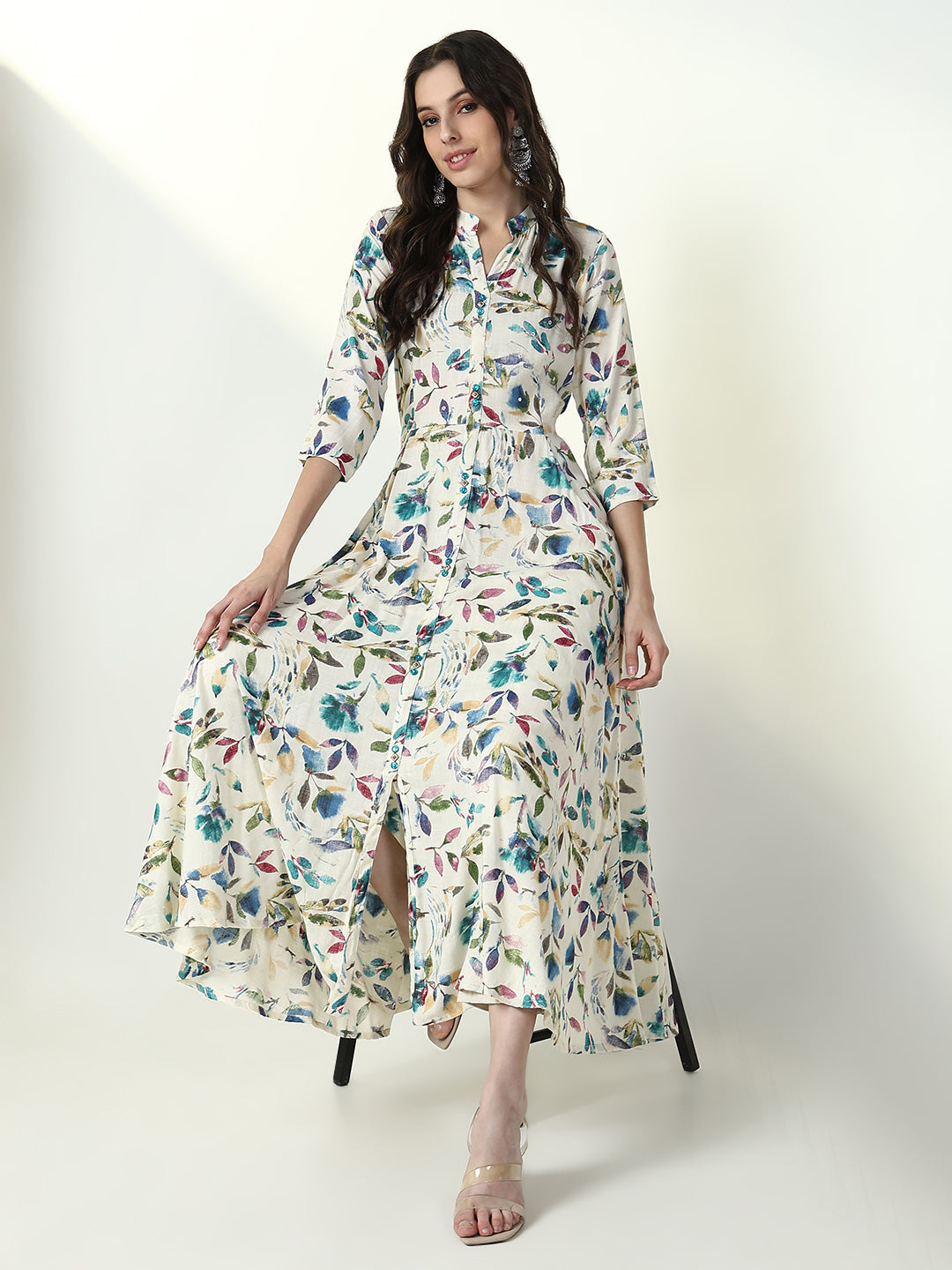 Women's Off White Floral A Line Kurta