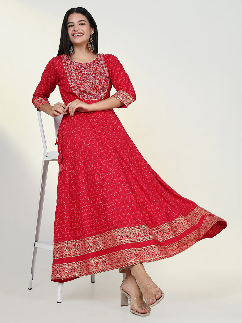 Women's Floral Pink Anarkali Kurta