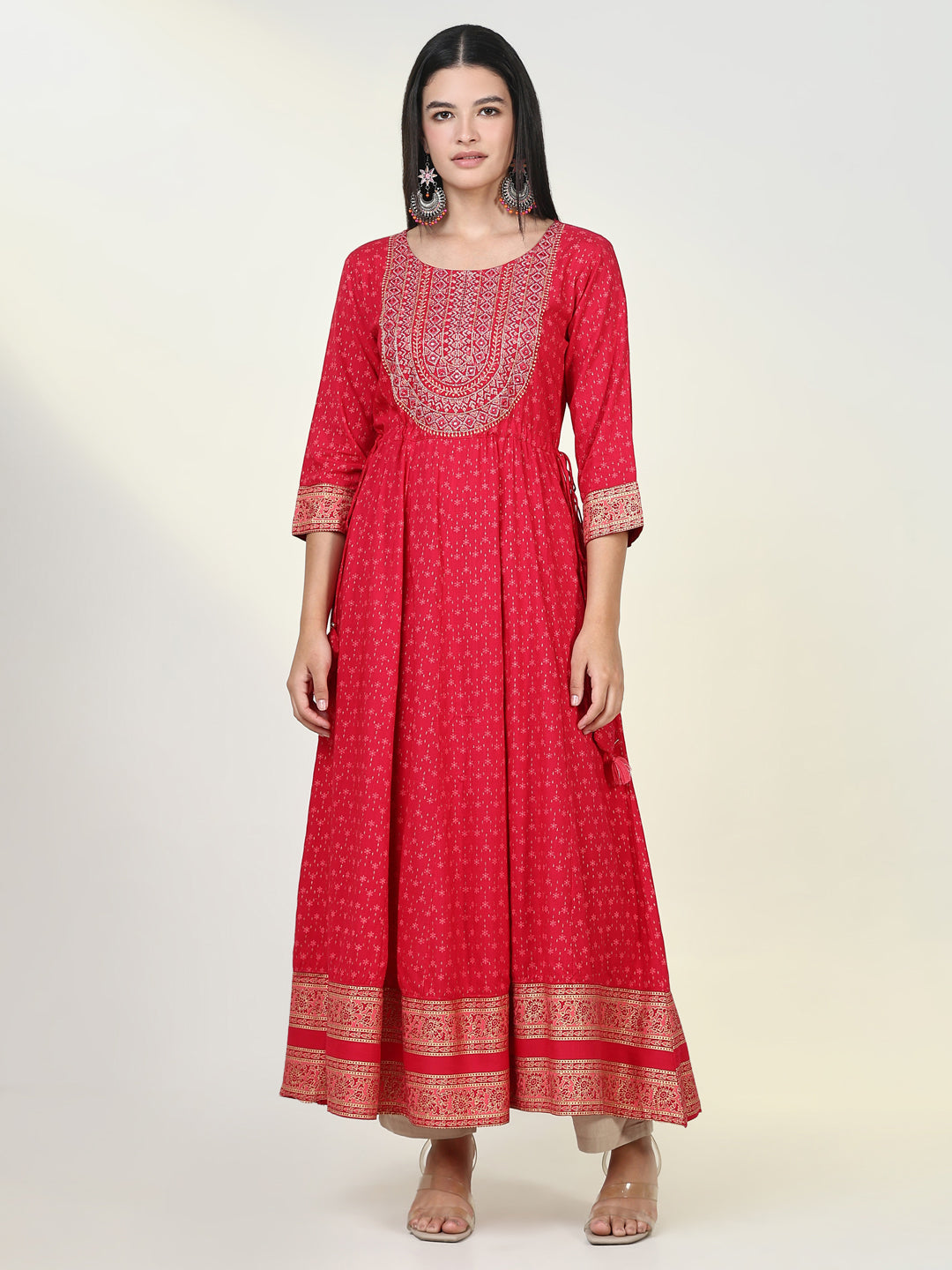 Women's Floral Pink Anarkali Kurta