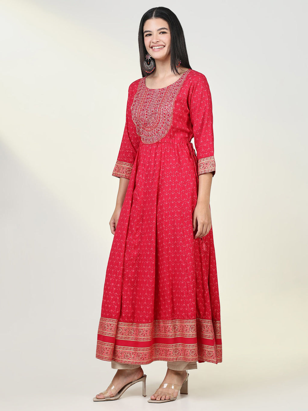 Women's Floral Pink Anarkali Kurta