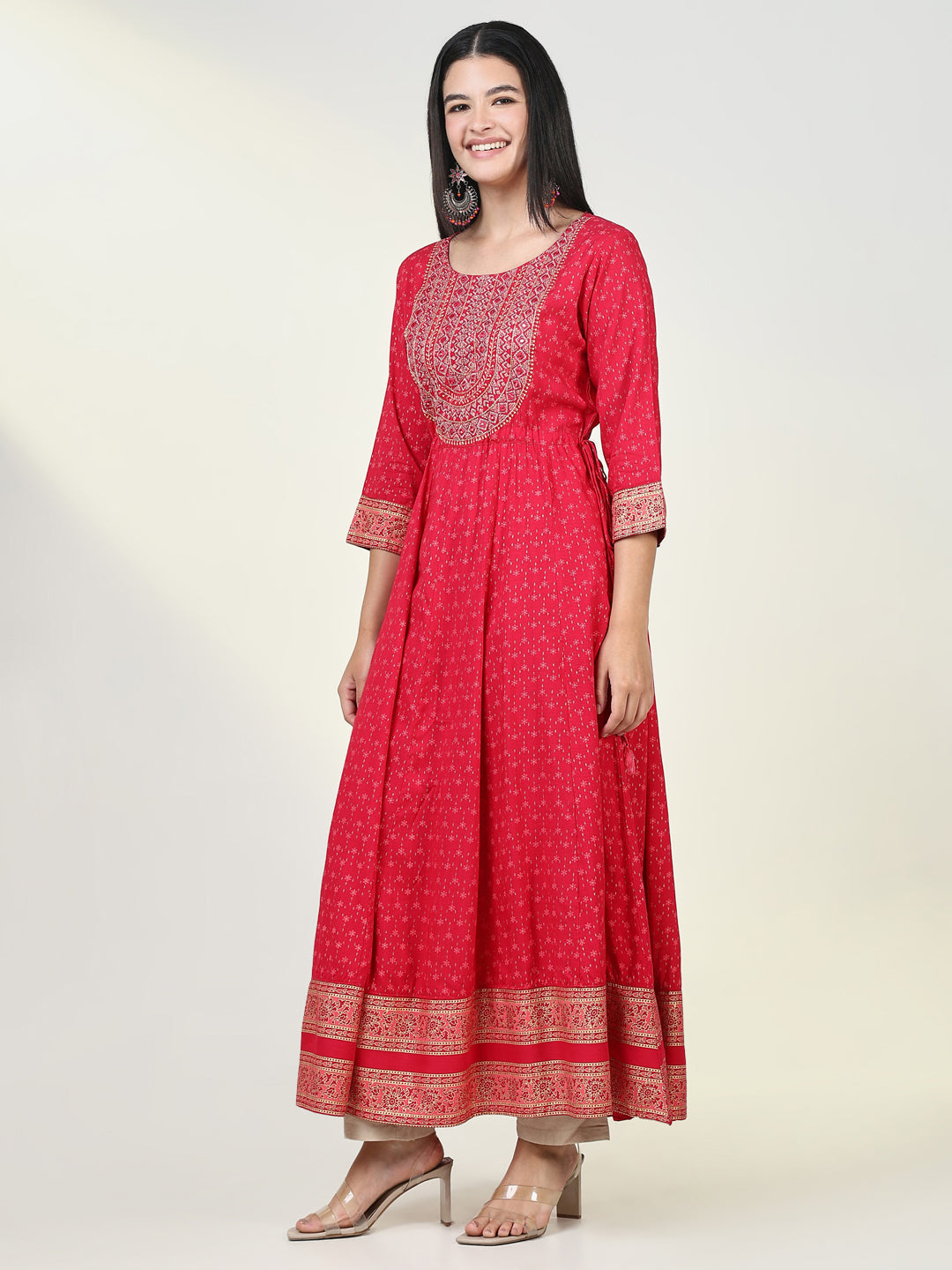 Women's Floral Pink Anarkali Kurta