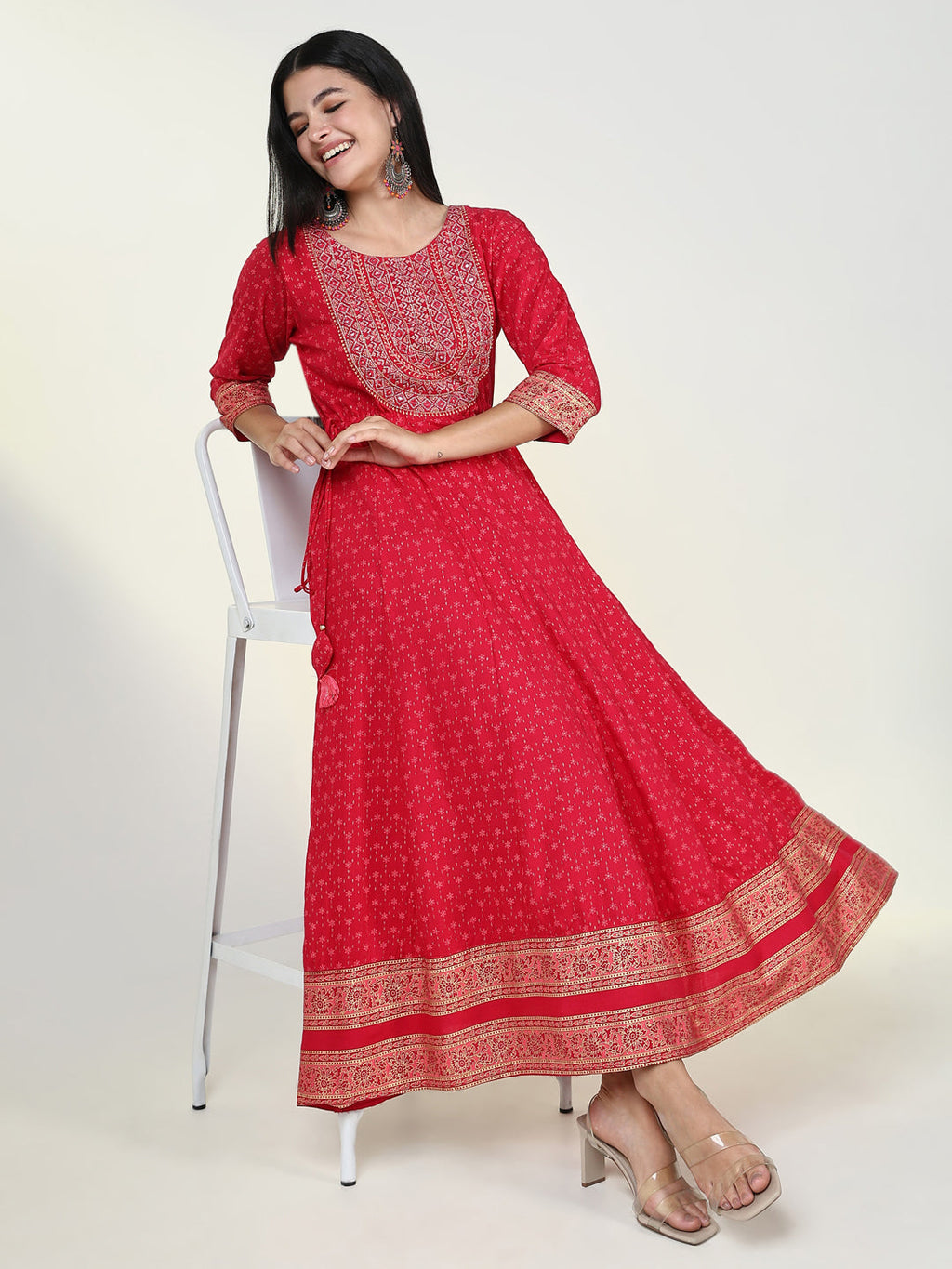 Women's Floral Pink Anarkali Kurta