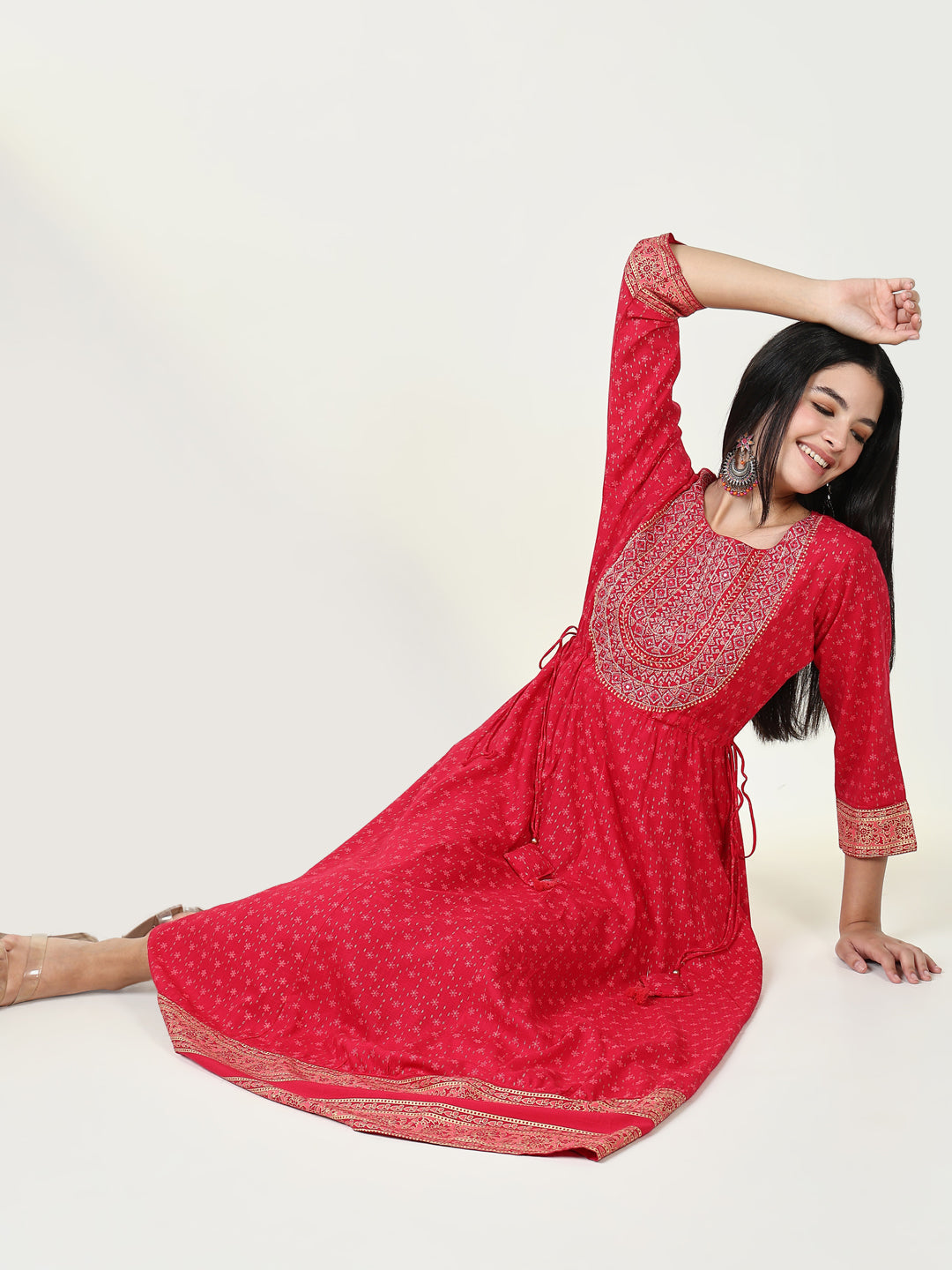 Women's Floral Pink Anarkali Kurta