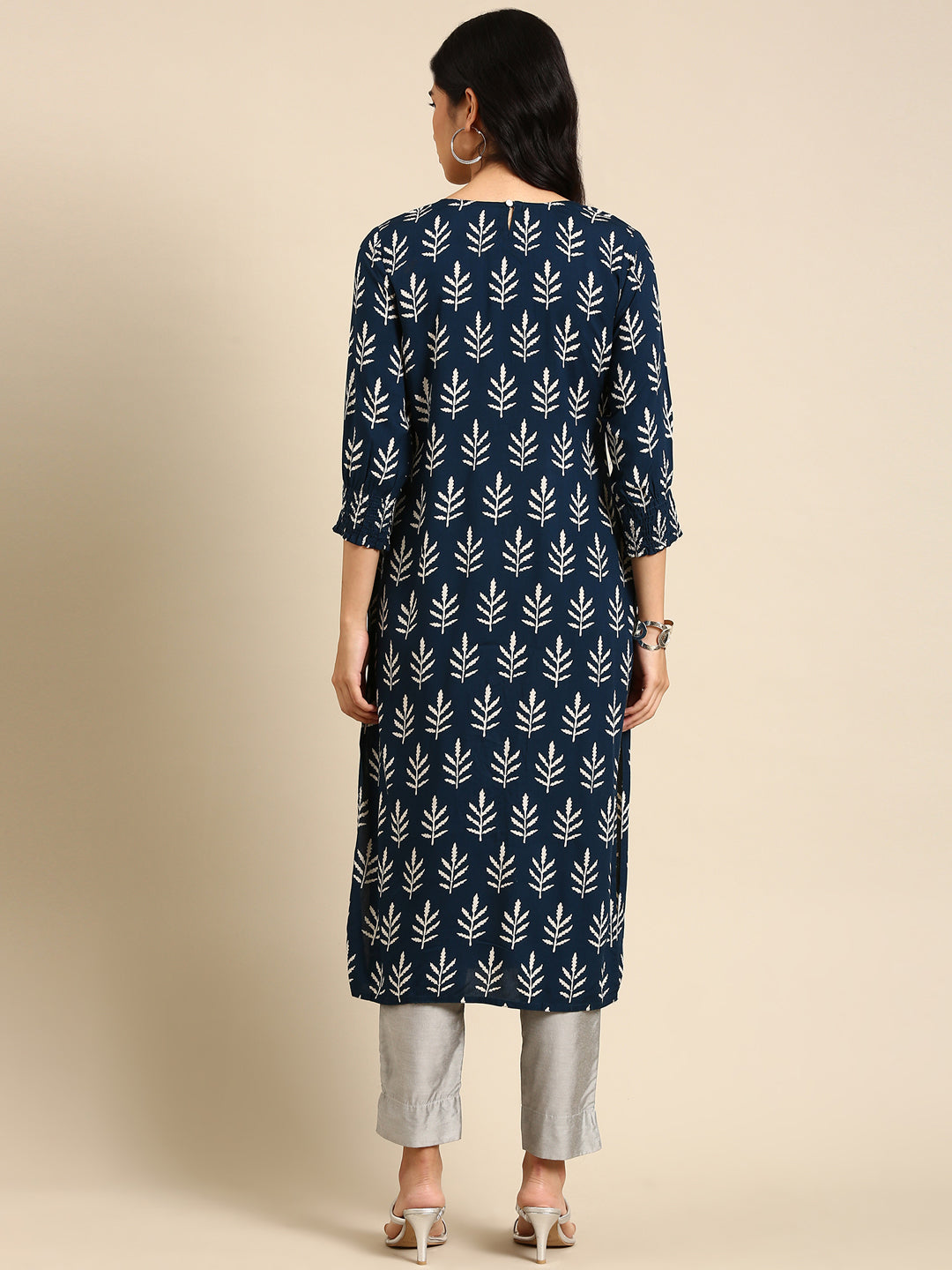 Women's Teal Tribal Printed Straight Kurta