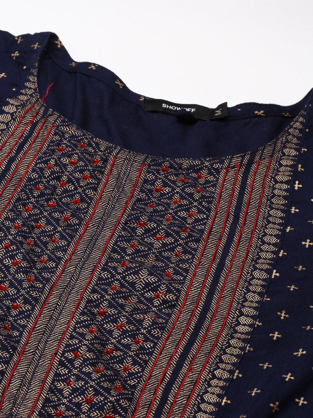 Women's Navy Blue Floral Printed Cotton Anarkali Kurta