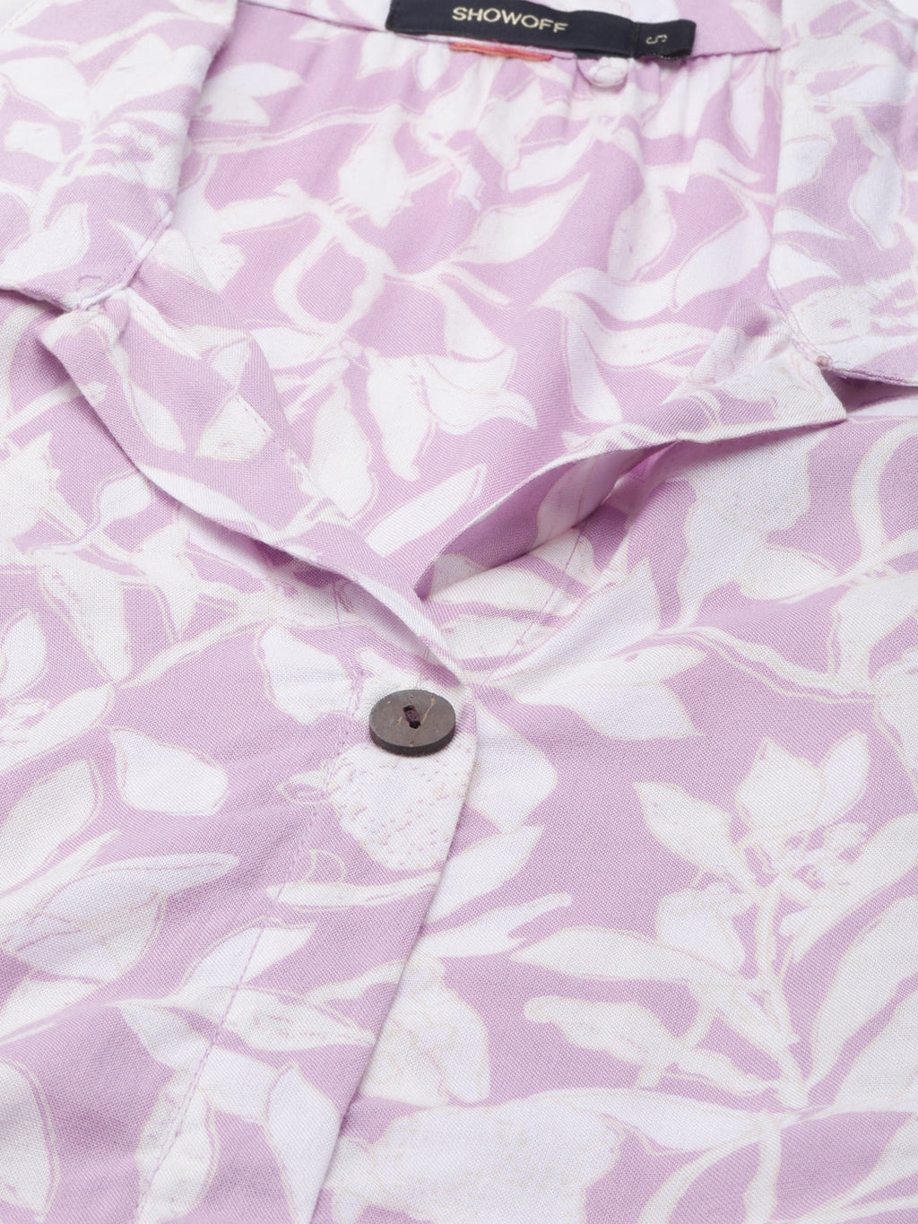 Women's Lavender Floral Printed Shirt Collar Sleeveless A-Line Kurta