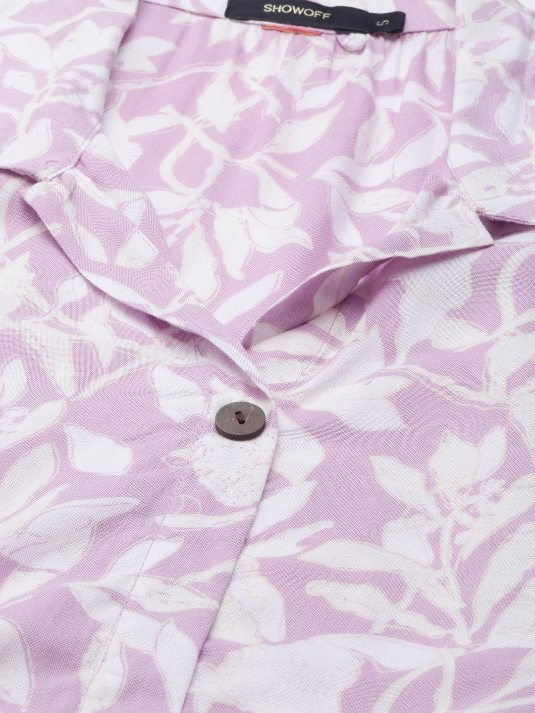 Women's Lavender Floral Printed Shirt Collar Sleeveless A-Line Kurta