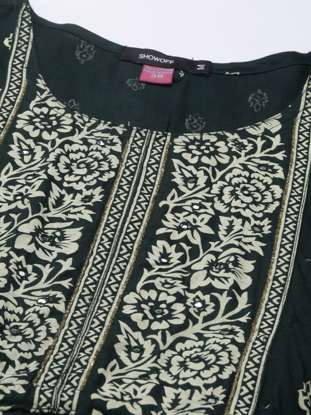 Women's Green Ethnic Motifs Printed Anarkali Kurta