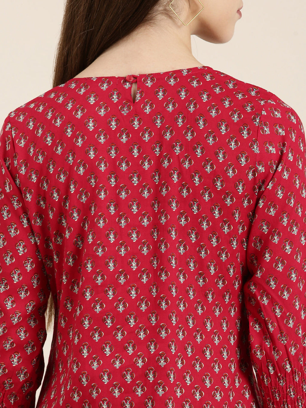 Women's Fuchsia Floral Printed Cotton Straight Kurta