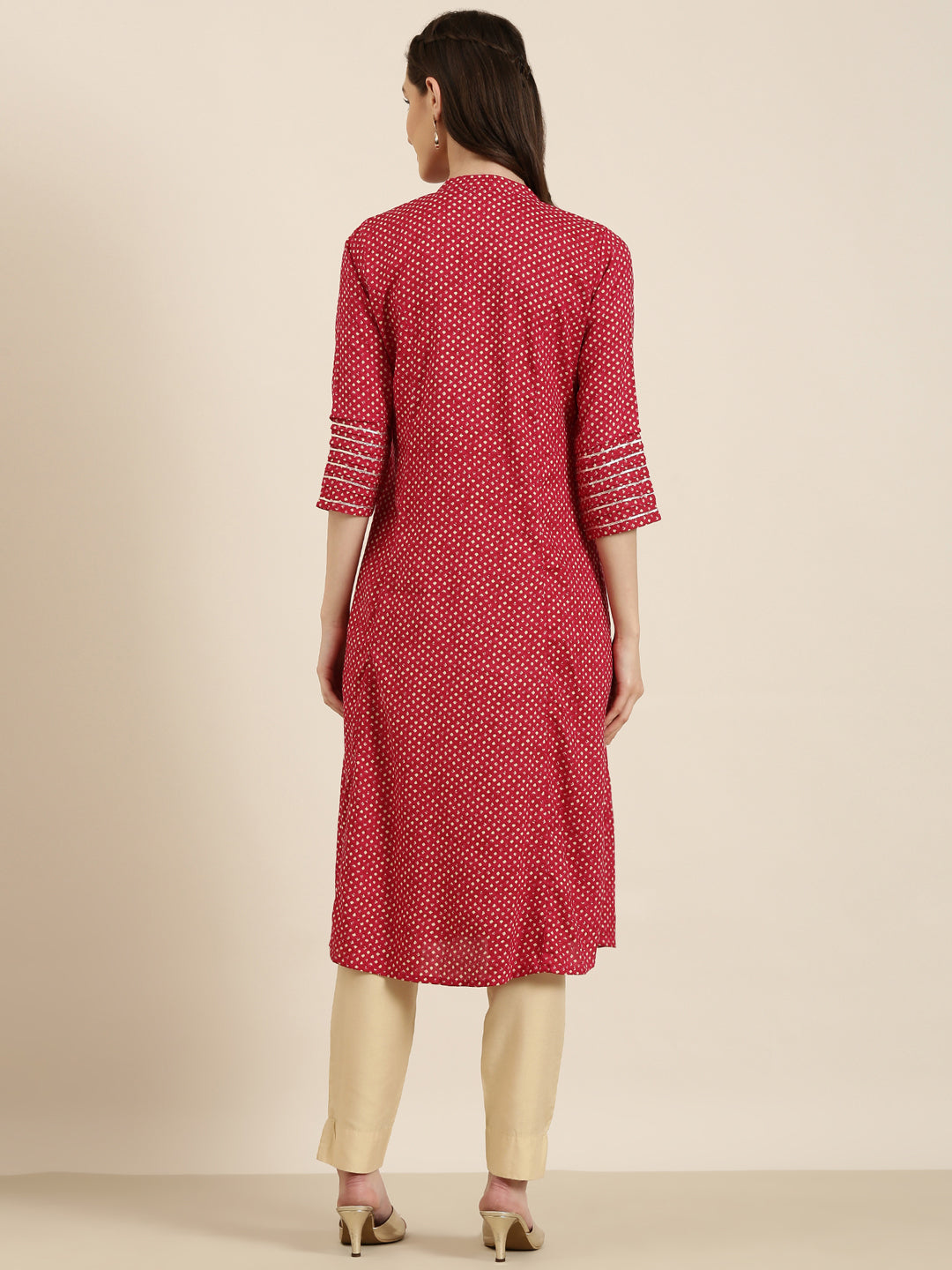 Women's Fuchsia Abstract Printed Mandarin Collar A-Line Kurta