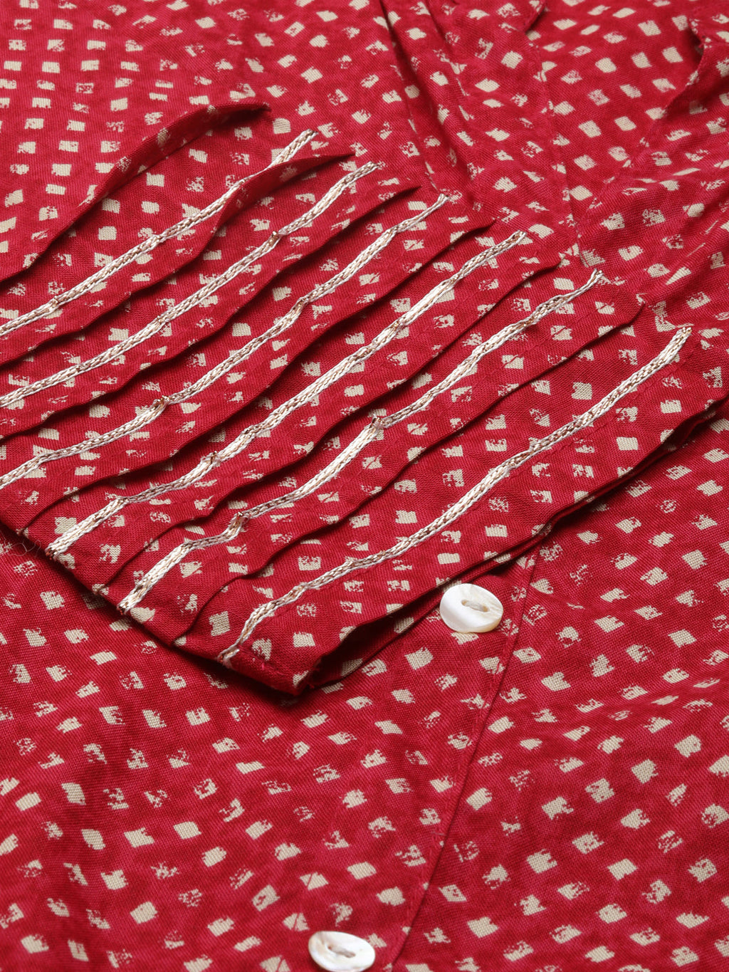 Women's Fuchsia Abstract Printed Mandarin Collar A-Line Kurta