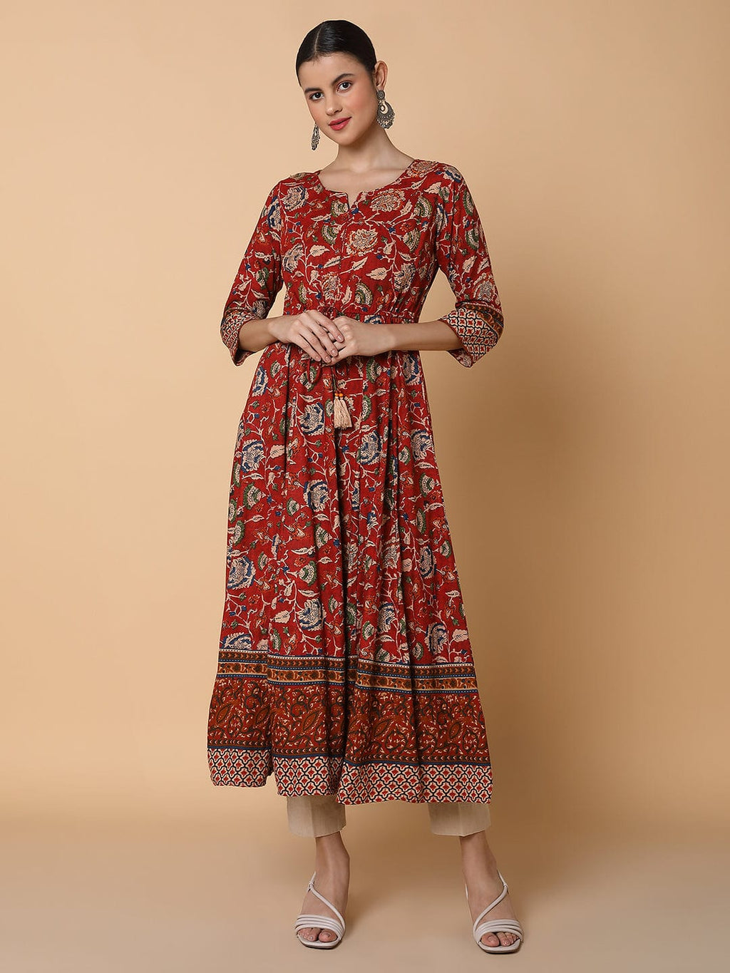 Women's Floral Maroon Anarkali Kurta