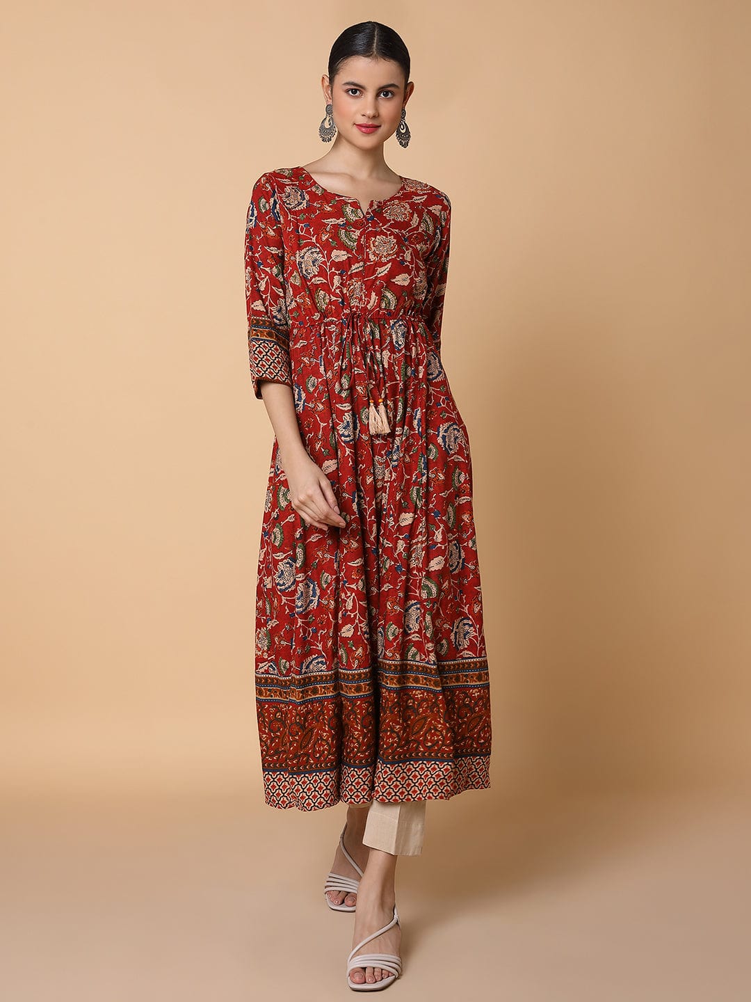 Women's Floral Maroon Anarkali Kurta