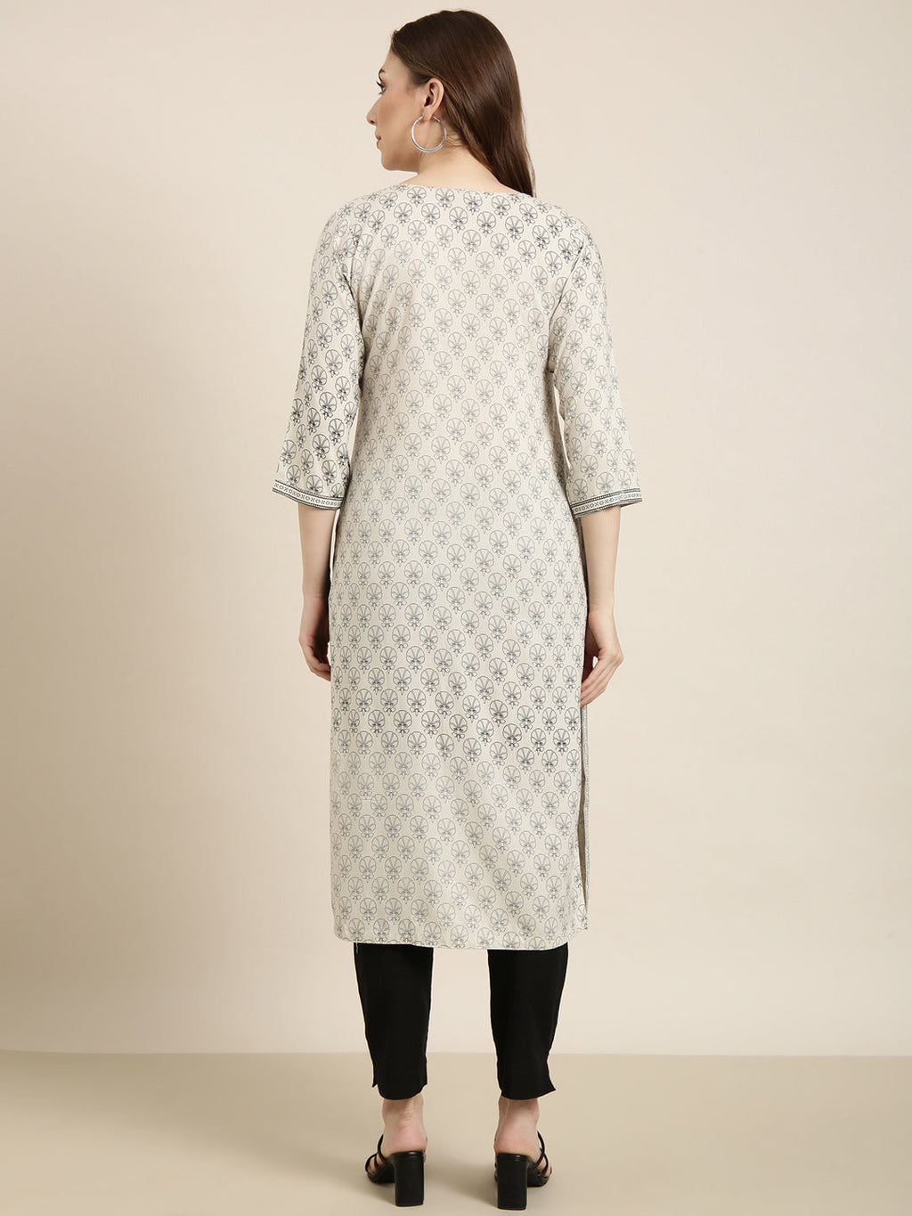 Women's Straight Grey Floral Kurta
