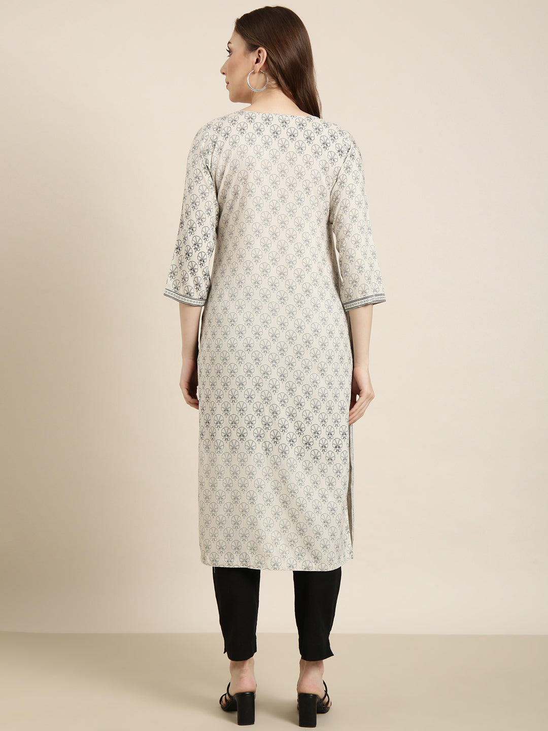 Women's Straight Grey Floral Kurta