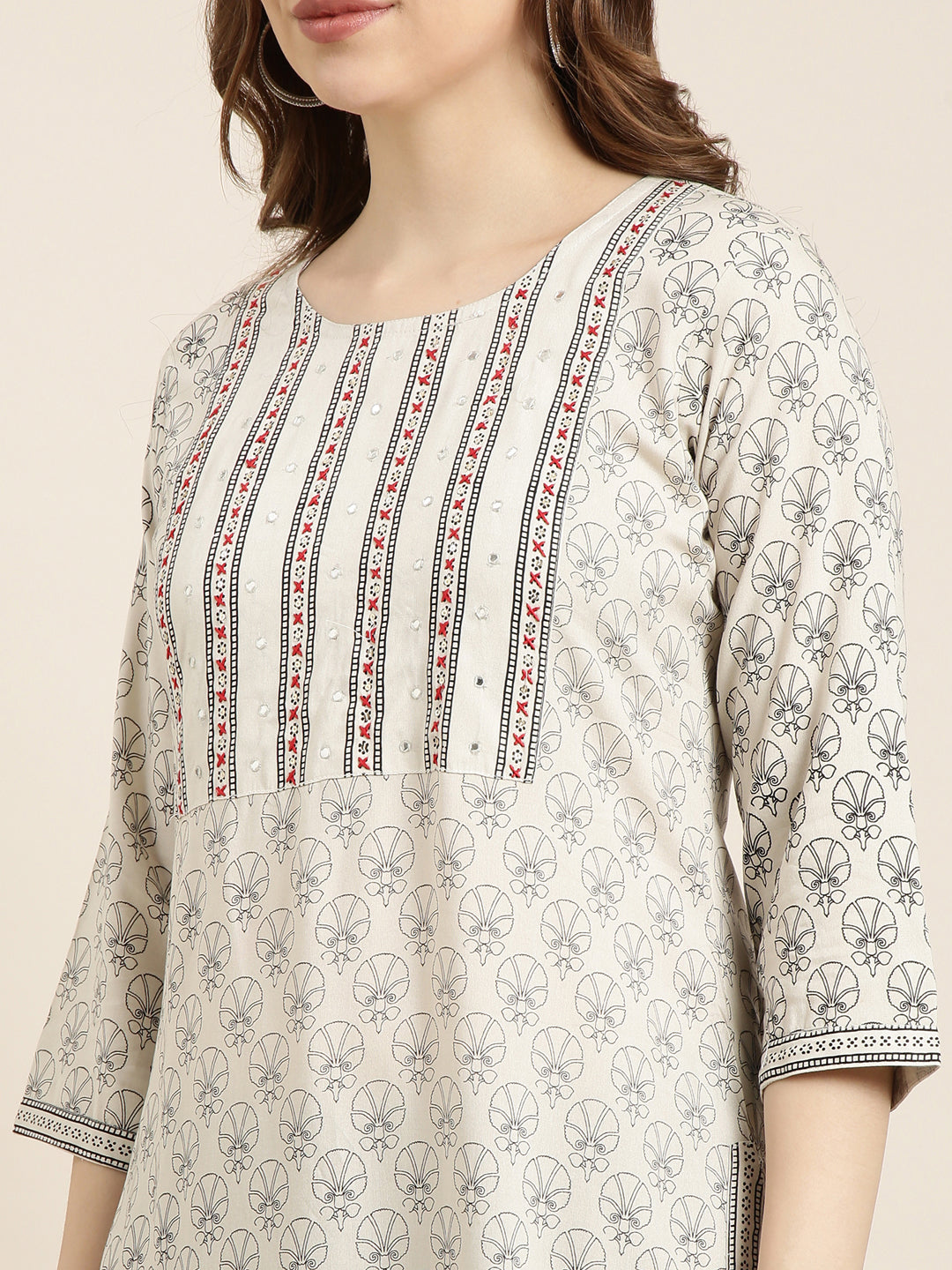 Women's Straight Grey Floral Kurta