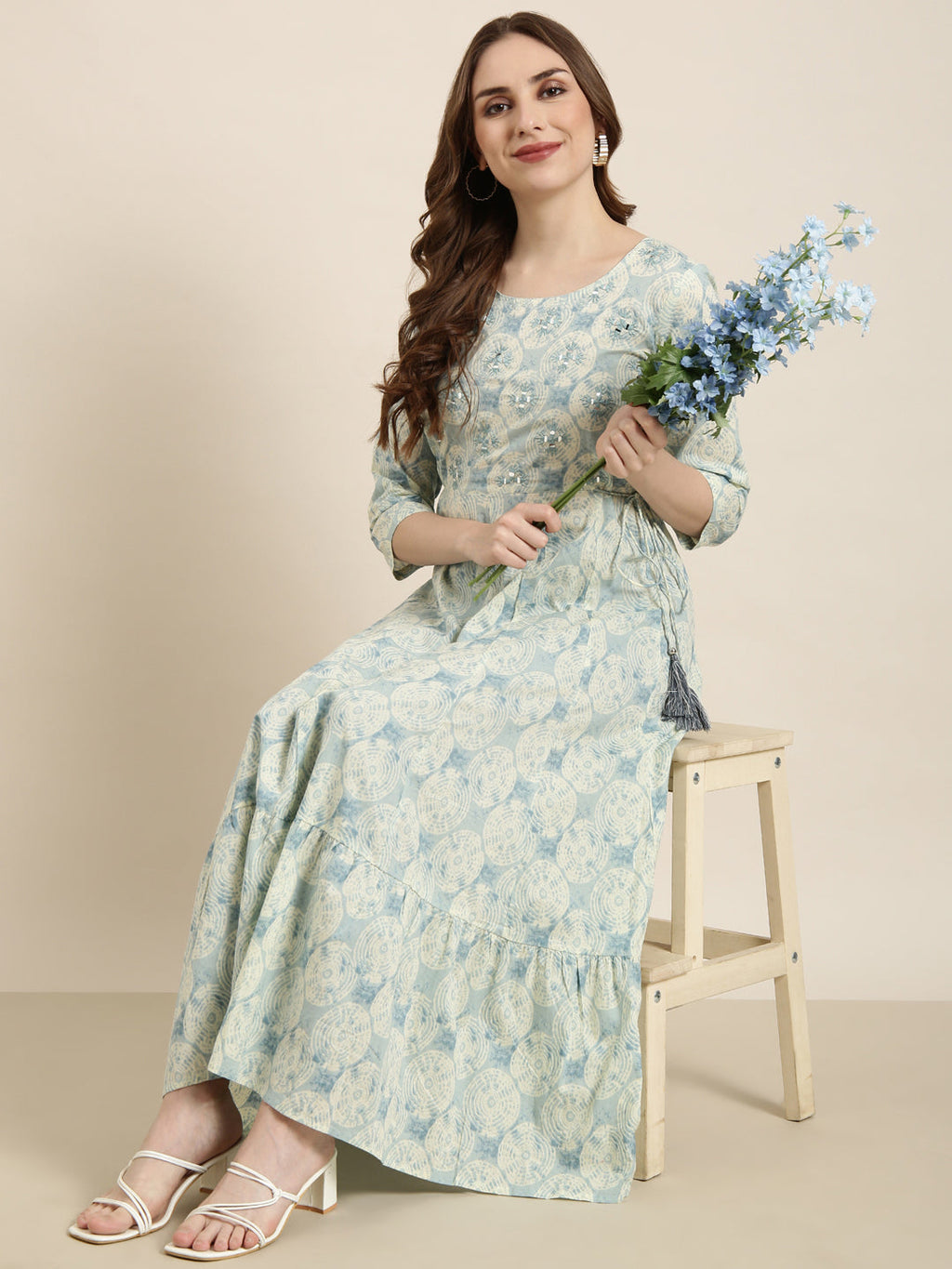 Women's Anarkali Sea Green Abstract Kurta