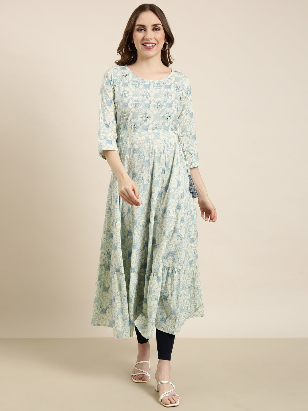 Women's Anarkali Sea Green Abstract Kurta