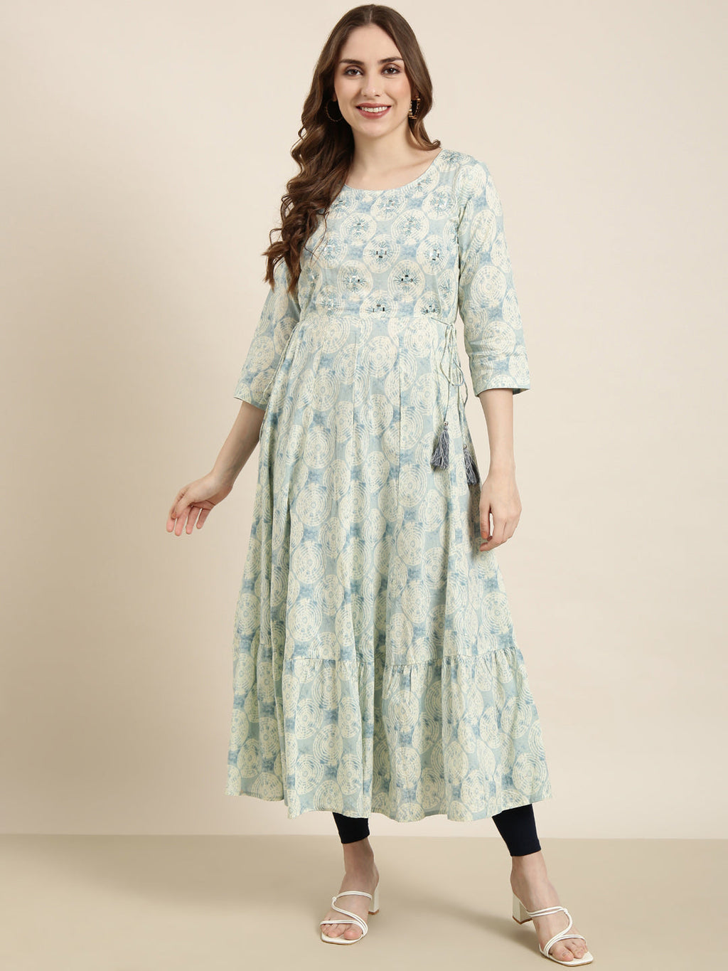 Women's Anarkali Sea Green Abstract Kurta