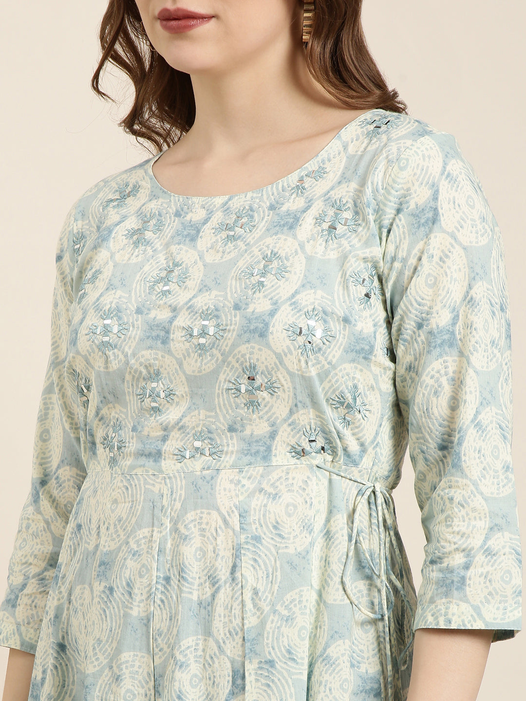 Women's Anarkali Sea Green Abstract Kurta