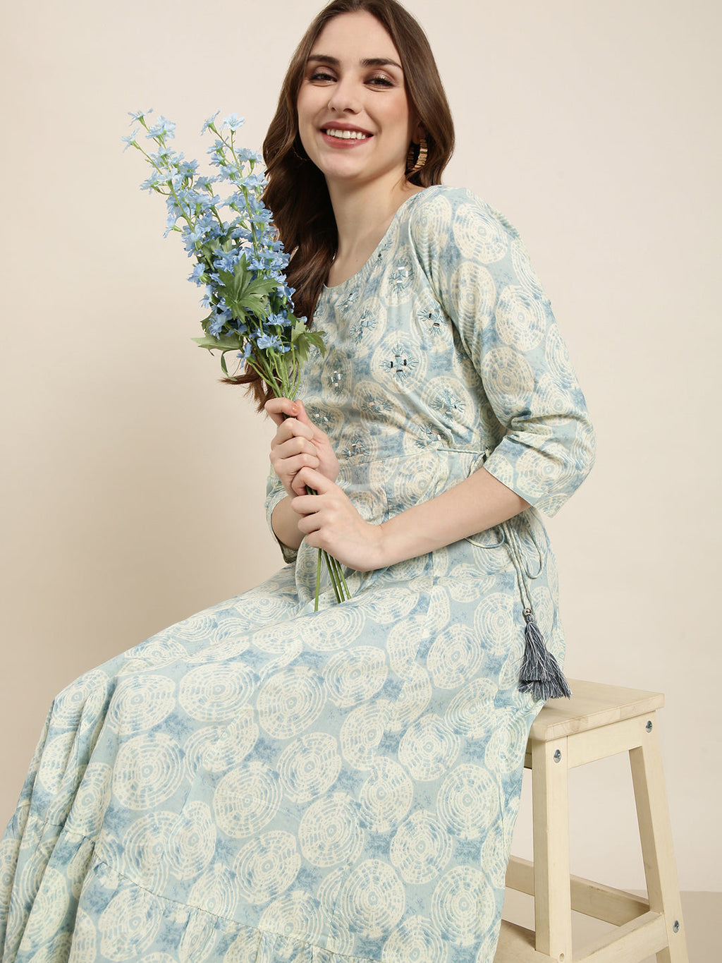 Women's Anarkali Sea Green Abstract Kurta