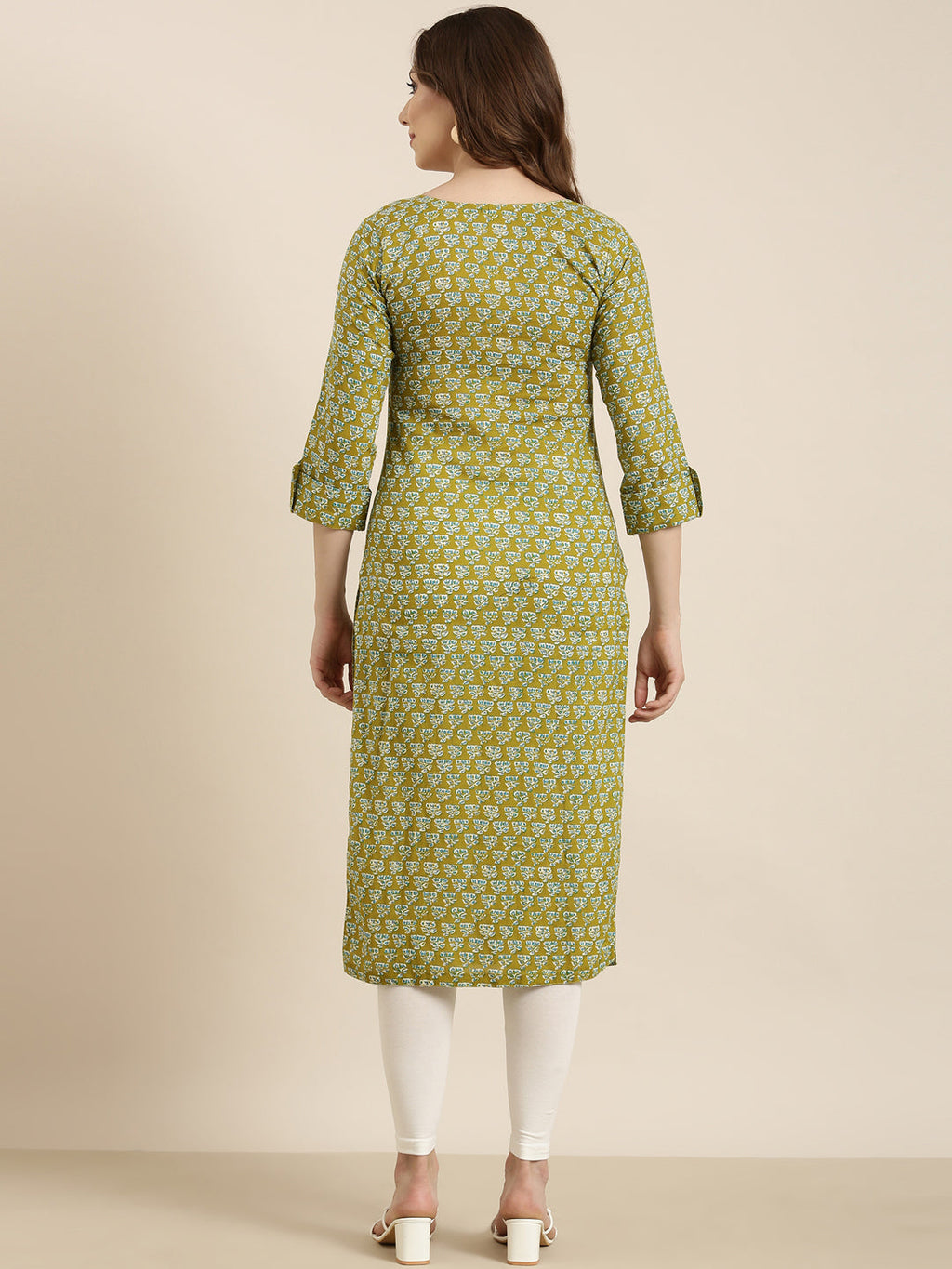 Women's Straight Green Floral Kurta