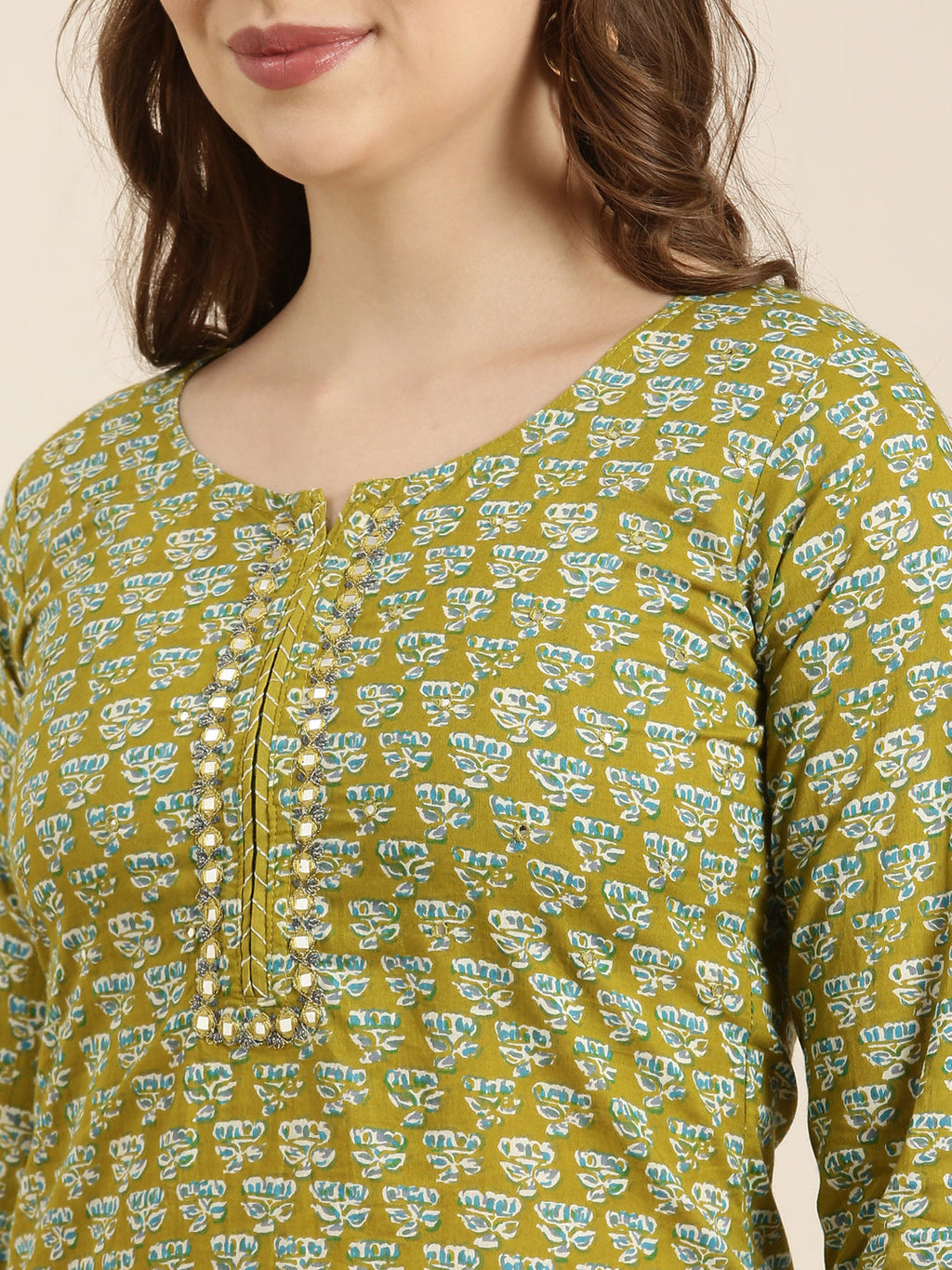 Women's Straight Green Floral Kurta