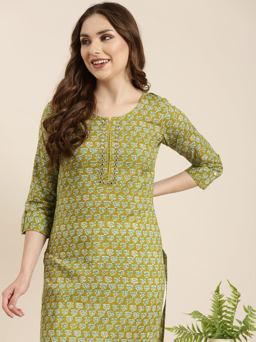 Women's Straight Green Floral Kurta