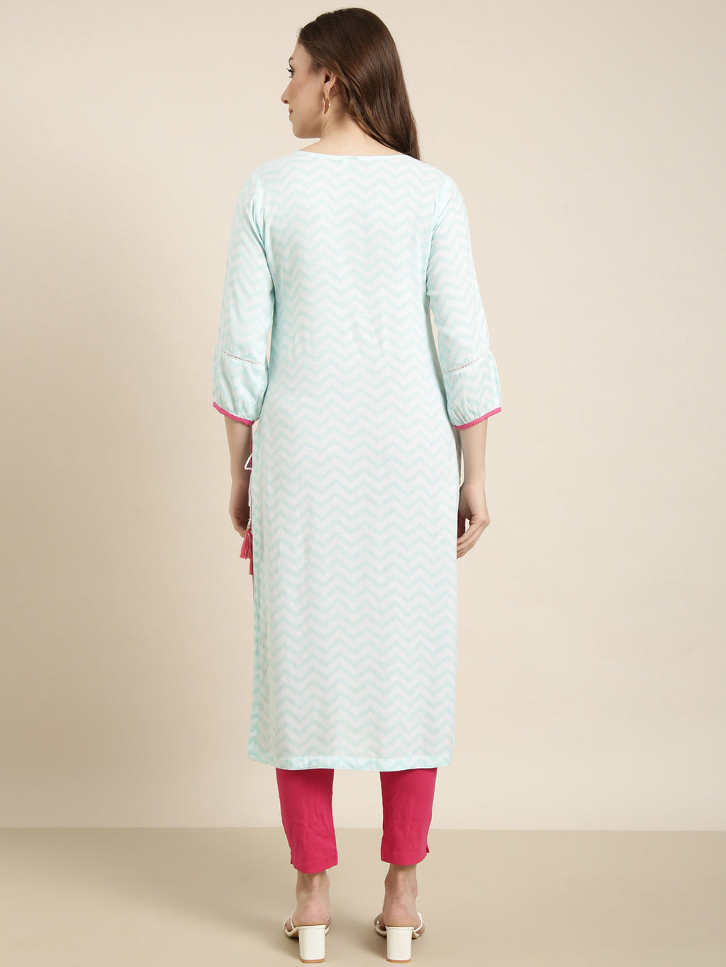 Women's Straight Turquoise Blue Chevron Kurta