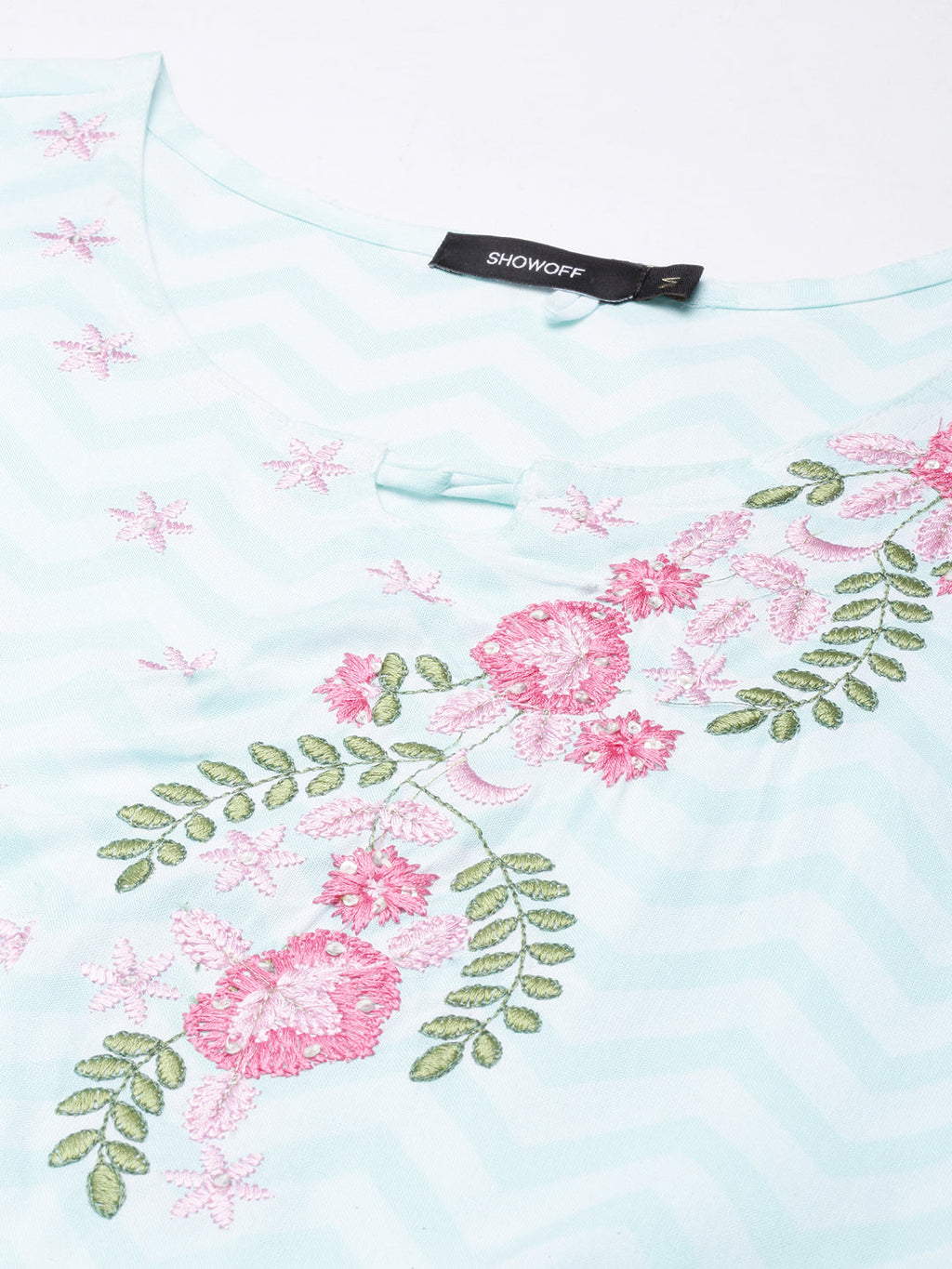 Women's Straight Turquoise Blue Chevron Kurta