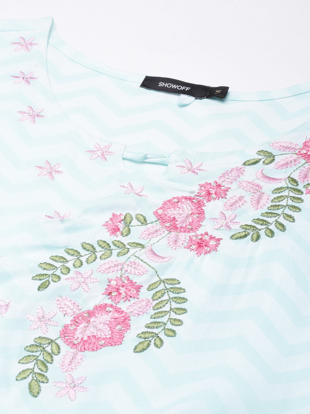 Women's Straight Turquoise Blue Chevron Kurta